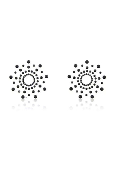 Schwarze nippel pasties strass mit radialem punktemuster in konzentrischen kreisen, ideal für gothic kleidung und horror styles