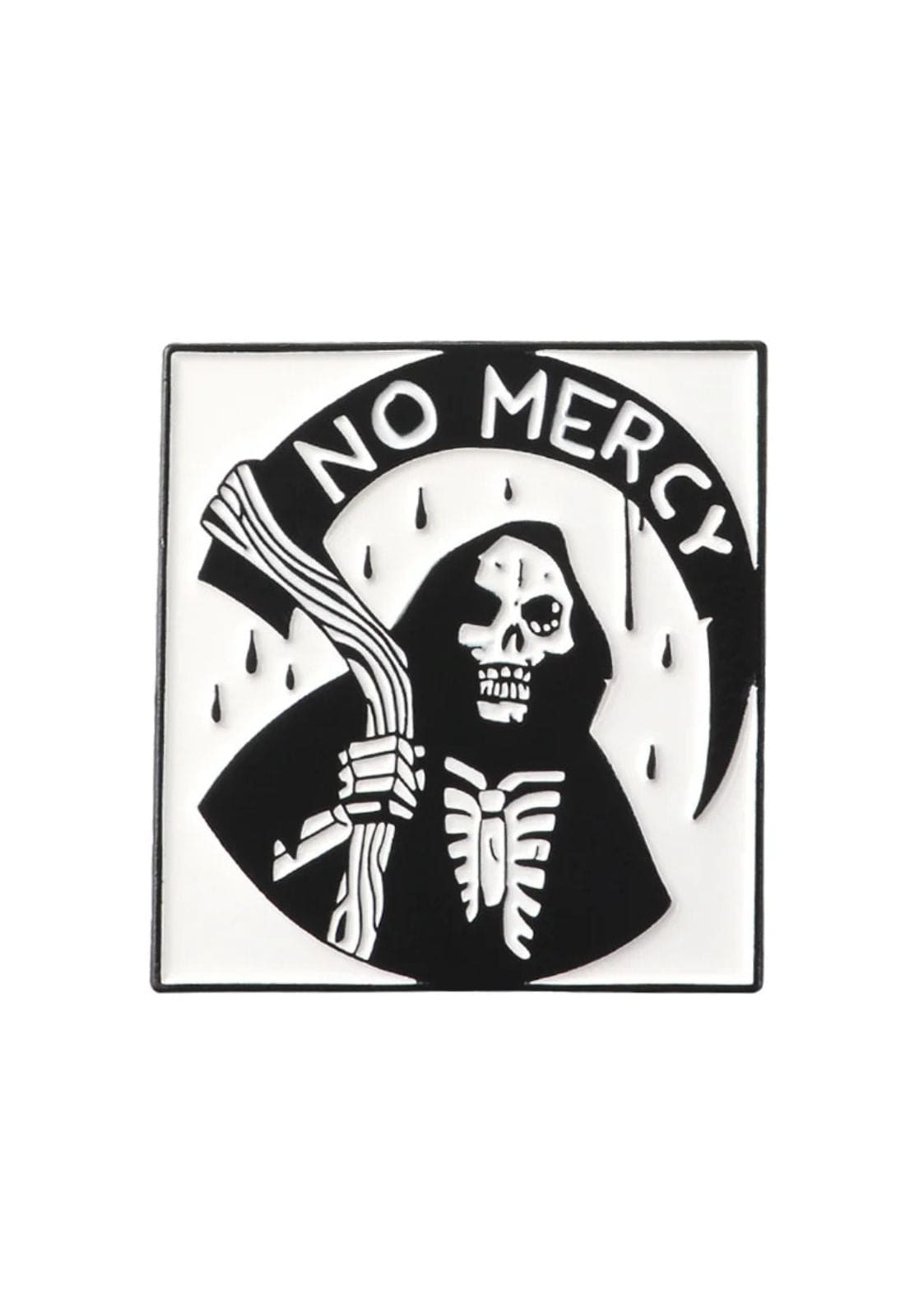 Schwarz-weißer Sensenmann-Anstecker.