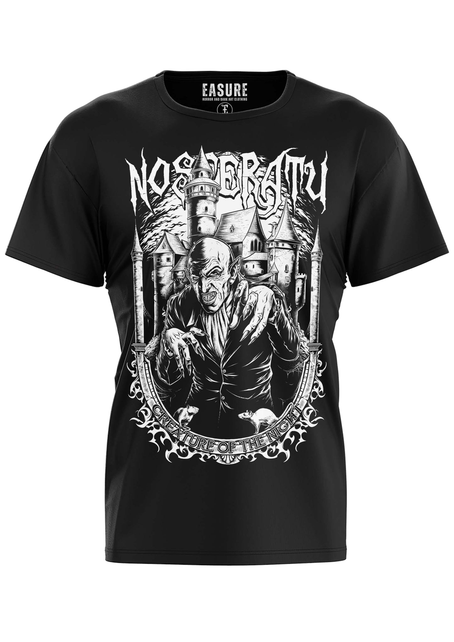 Schwarzes NOSFERATU-Shirt mit gothic Vampir-Motiv und Ratten