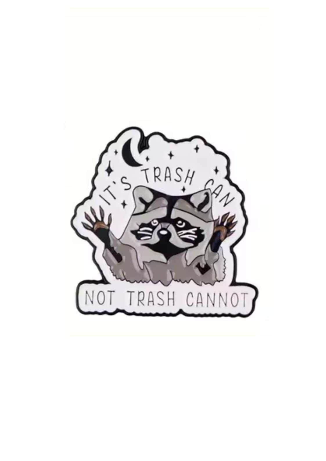 Grauer Waschbär-Emaille-Anstecker mit Schwarzumriss und Mond