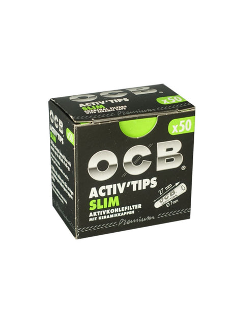Schachtel mit OCB Activ’Tips Slim Aktivkohlefiltern.