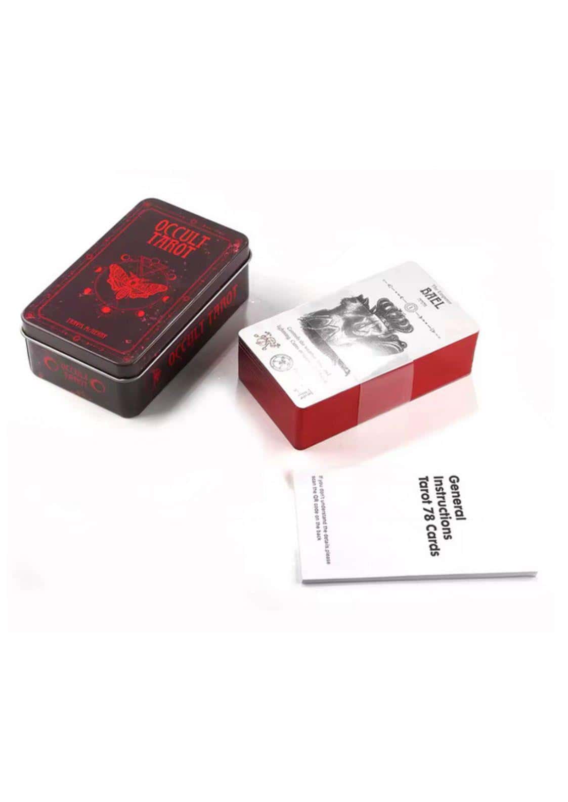 Roter und schwarzer metall-tin-box mit occult tarot design hochwertige verarbeitung für tägliche legungen