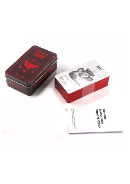 Roter und schwarzer metall-tin-box mit occult tarot design hochwertige verarbeitung für tägliche legungen