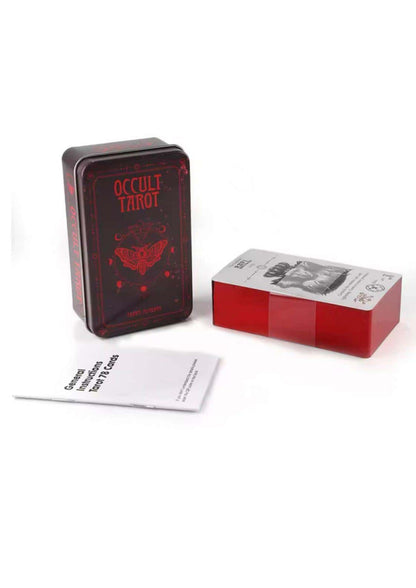 Rote metallische occcult tarot tin box mit schwarzem und rotem occult symbol für tägliche legungen und hochwertige verarbeitung