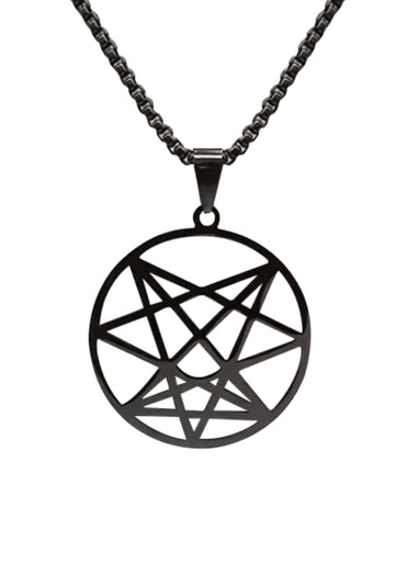Schwarze onasigil halskette mit gothic pentagramm design aus metall im necronomicon black horror stil