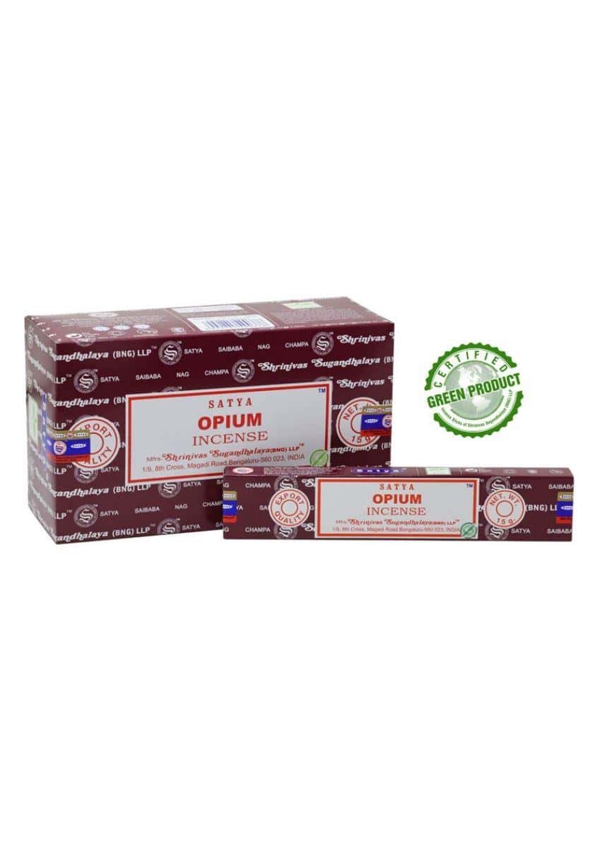 Maroon und weiße sattva opium räucherstäbchen im pack mit einzelverpackung ideal für gothic kleidung fans