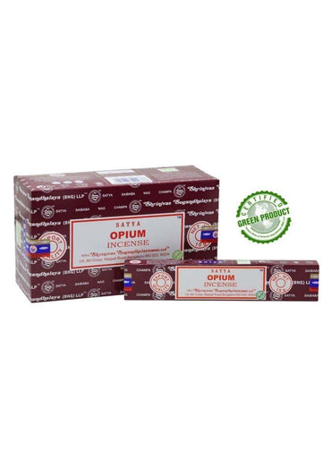 Maroon und weiße sattva opium räucherstäbchen im pack mit einzelverpackung ideal für gothic kleidung fans