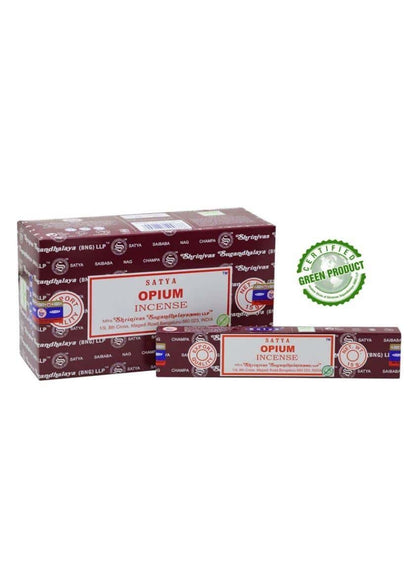 Maroon und weiße sattva opium räucherstäbchen im pack mit einzelverpackung ideal für gothic kleidung fans