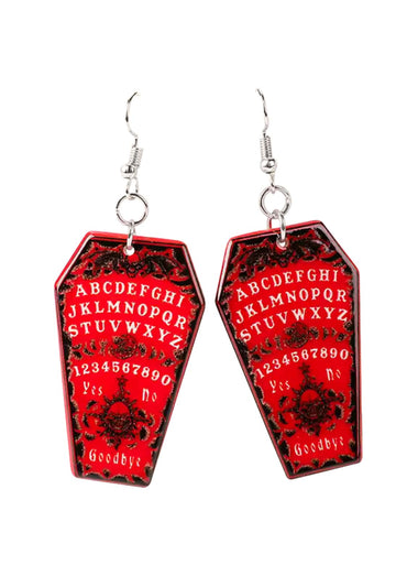 Rote ouija coffin red ohrringe in sargform mit silbernen haken aus metall