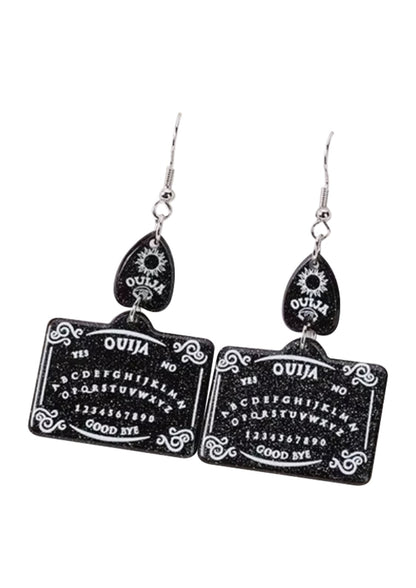 Schwarze glitternde Ouija-Gothic-Ohringe mit Silberhaken, OUIJA GLITTER