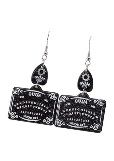 Schwarze ouija glitter ohrringe mit silbernen haken in gothic horror design aus glitzerndem material