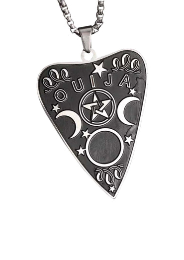 Silberfarbene edelstahl ouija halskette mit dreieckigem anhänger gravierten sternen mond pentagramm gothic horror stil