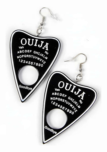 Schwarze und weiße ouija ohrringe aus edelstahl mit silbernen haken in ouija brett form