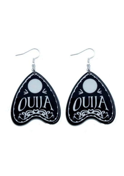 Ouija small gothic horror ohrringe in schwarz und weiß in ouija-brett-form mit silbernen haken