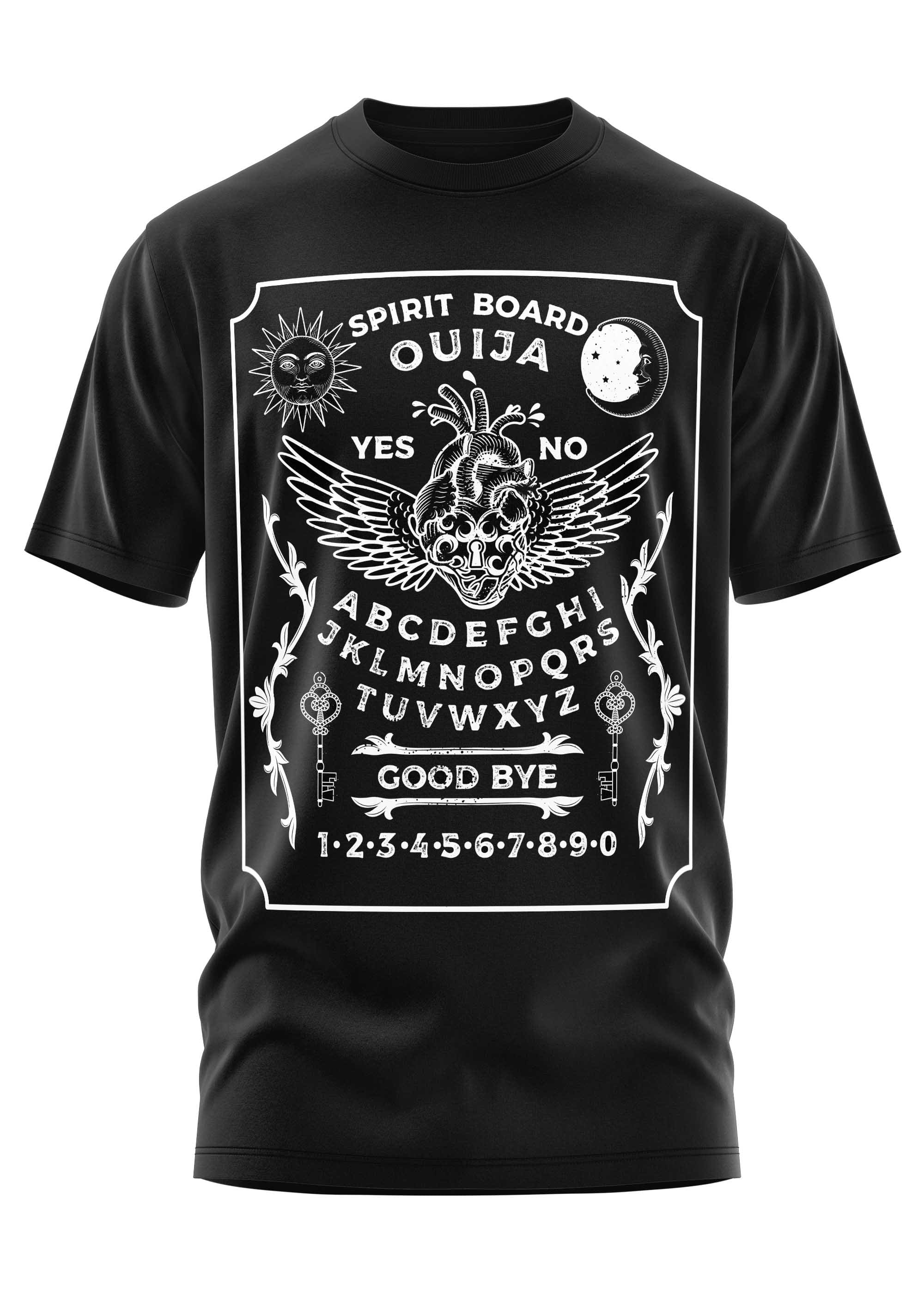 Schwarzes Gothic-T-Shirt OUIJABOARD mit weißem Ouija-Motiv