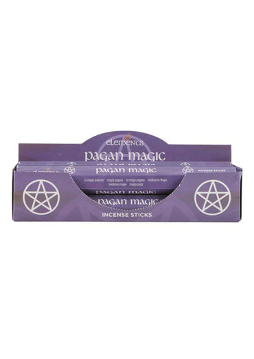 Lila papkarton-displaybox für pagan magic elements räucherstäbchen mit weißen pentagramm symbolen im gothic stil