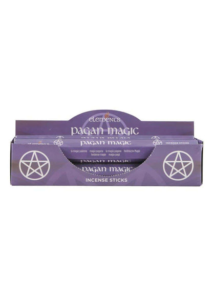 Lila papkarton-displaybox für pagan magic elements räucherstäbchen mit weißen pentagramm symbolen im gothic stil
