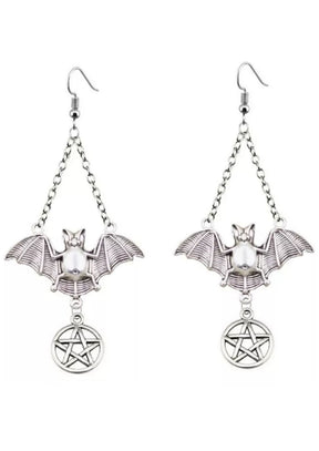 Silberne pentagram bat Ohrringe mit gotischem Metall-Design