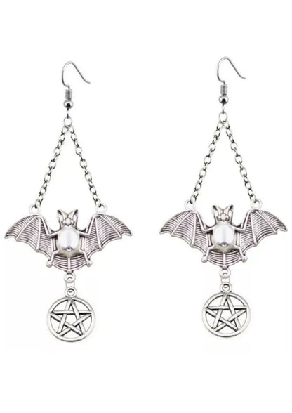 Silberne pentagram bat Ohrringe mit gotischem Metall-Design