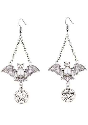 Silberne pentagram bat ohrringe mit fledermausform und pentagramm charme im gothic horror stil