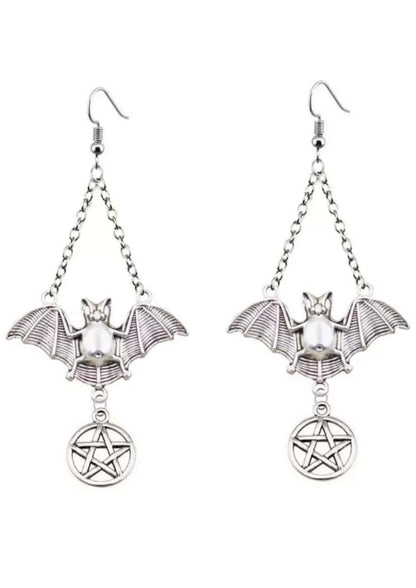 Silberne pentagram bat ohrringe mit fledermausform und pentagramm charme im gothic horror stil