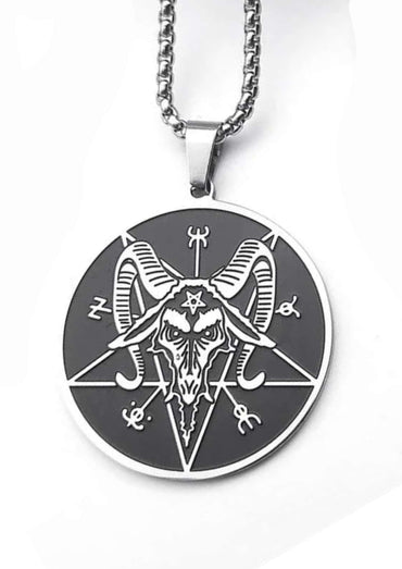 Silberne pentagram goat halskette mit detailreichem ziegen schädel und pentagramm symbol an Edelstahlkette
