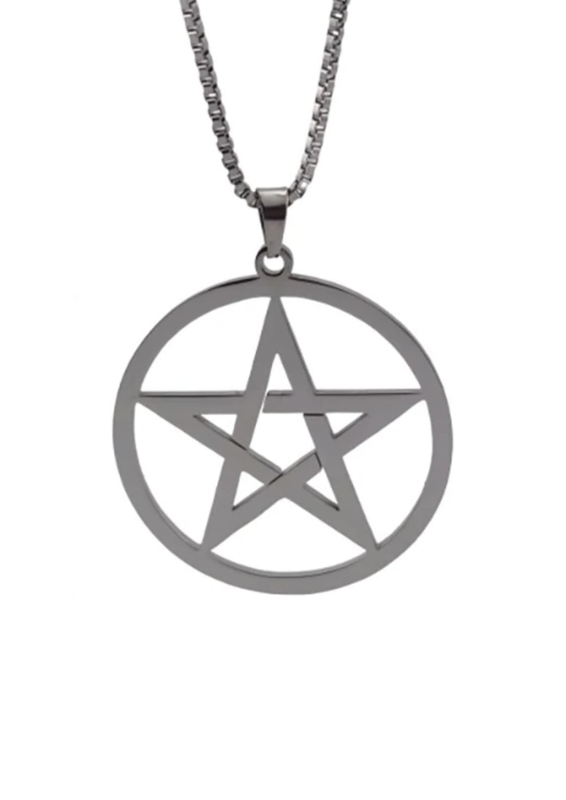 Silbernes Pentagramm-Pendant an schwarzer Boxkette - Pentagram Metalics Black