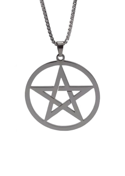 Silbernes Pentagramm-Pendant an schwarzer Boxkette - Pentagram Metalics Black
