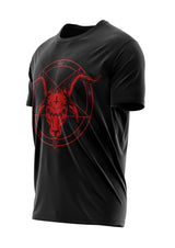 Schwarzes Gothic-Metal T-Shirt Pentagram Red mit rotem Ziegenkopf in umgekehrtem Pentagramm