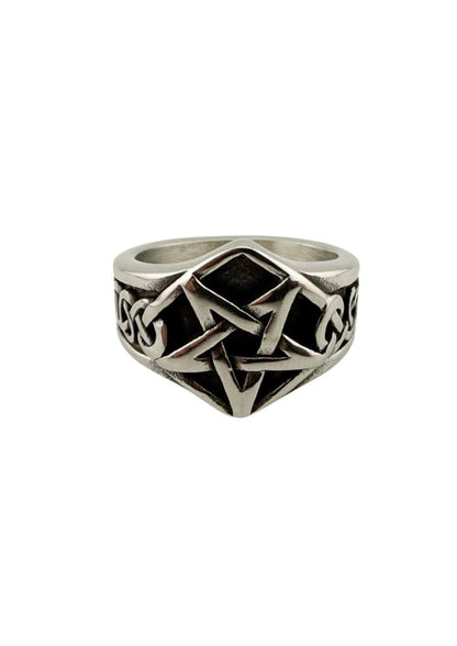 Silberner pentagram edelstahlring mit schwarzer einlage und keltischem geometrischem design aus china
