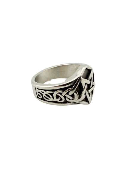 Silberner pentagram edelstahlring mit keltischem knotendesign und strukturierter metallischer oberfläche aus china