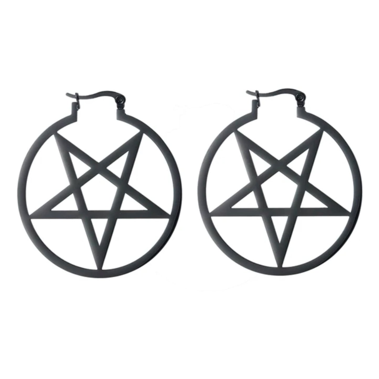 Schwarze Pentagramm-Hoop-Ohringe mit Matt-Finish, Pentagram Simple Black