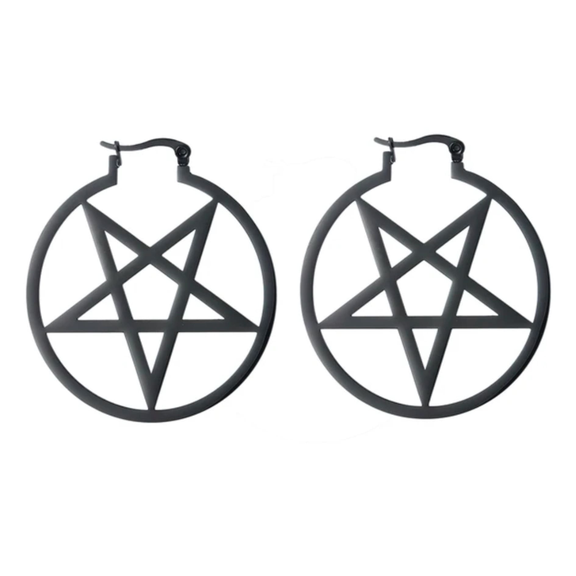 Schwarze Pentagramm-Hoop-Ohringe mit Matt-Finish, Pentagram Simple Black