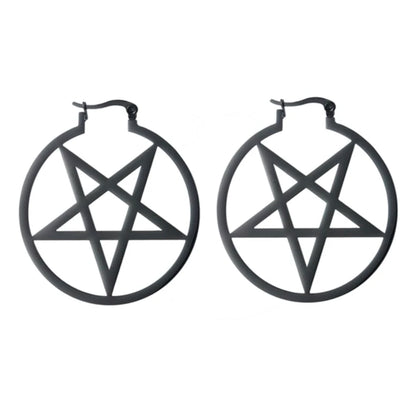 Schwarze Pentagramm-Hoop-Ohringe mit Matt-Finish, Pentagram Simple Black