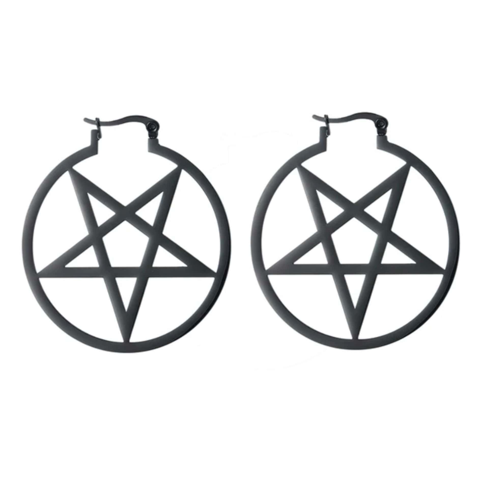 Schwarze Pentagramm-Hoop-Ohringe mit Matt-Finish, Pentagram Simple Black