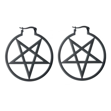 Schwarze pentagram simple black ohrringe aus mattem metall mit kreisform und schlichtem design