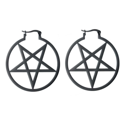 Schwarze Pentagramm-Hoop-Ohringe mit Matt-Finish, Pentagram Simple Black