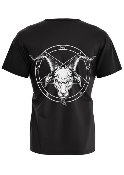 Schwarzes Gothic-Metal T-Shirt mit weißem Baphomet-Pentagramm