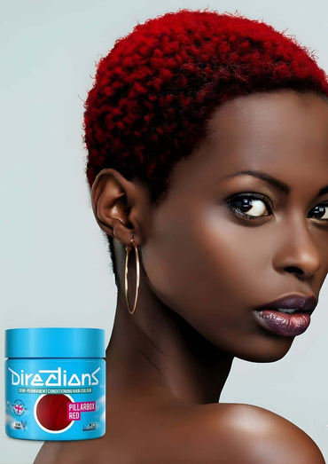 Pillarbox red directions haartönung 100ml in einem blauen glas für blondiertes haar mit extrem leuchtendem rot