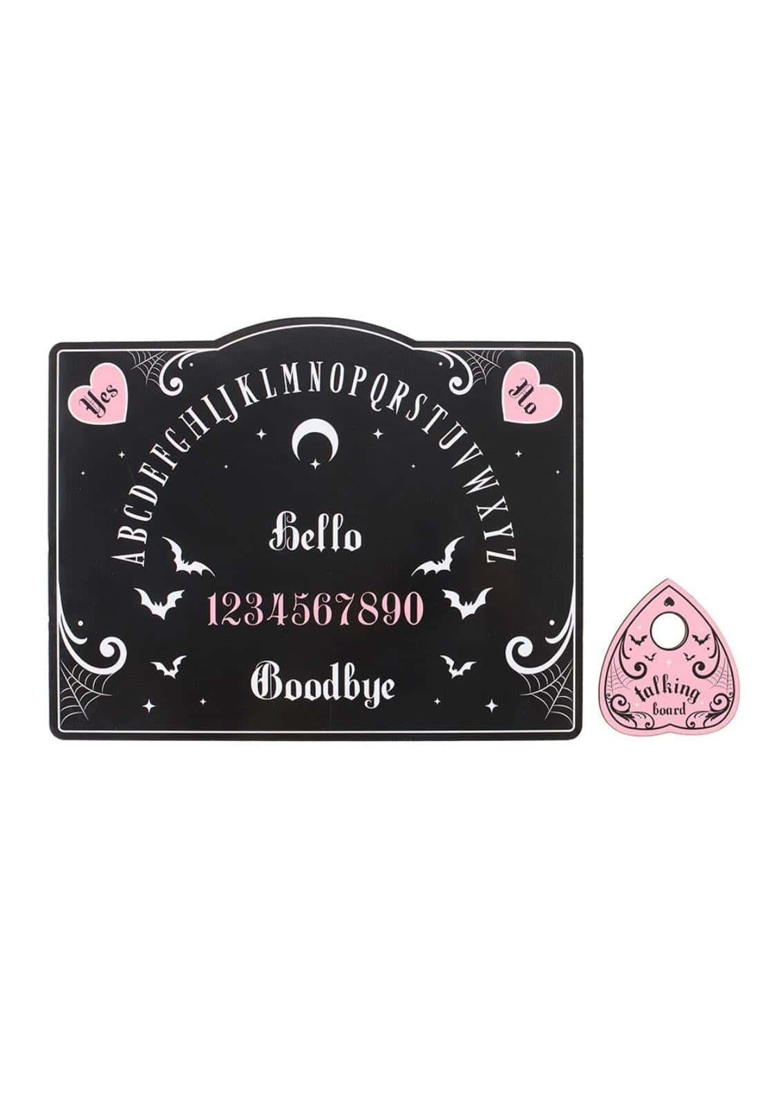 Pink and black gothic-style ouija board with matching pink talking board for spiritual use