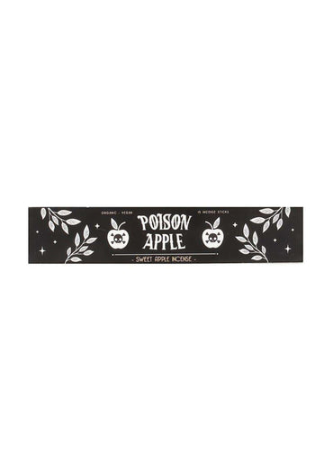 Schwarze rechteckige box mit poison apple sweet apple räucherstäbchen und weißem schädel-apfel-design für gothic horror fans