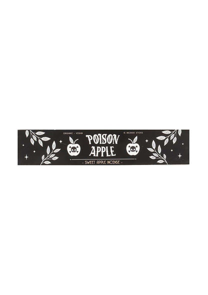 Schwarze rechteckige box mit poison apple sweet apple räucherstäbchen und weißem schädel-apfel-design für gothic horror fans