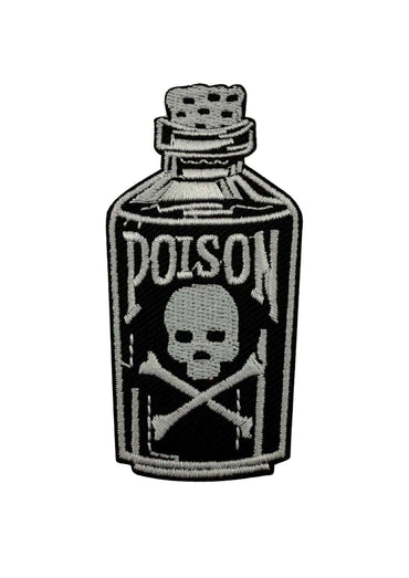 Schwarz-weiß gesticktes poison patch in form einer giftflasche mit schädel und gekreuzten knochen aus chinesische polyester-polyester breite