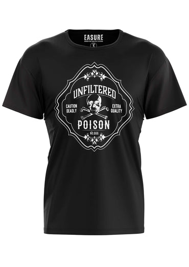 Schwarzes kurzärmeliges gothic t-shirt poison mit weißem unfiltered poison schädel und kreuzknochen design