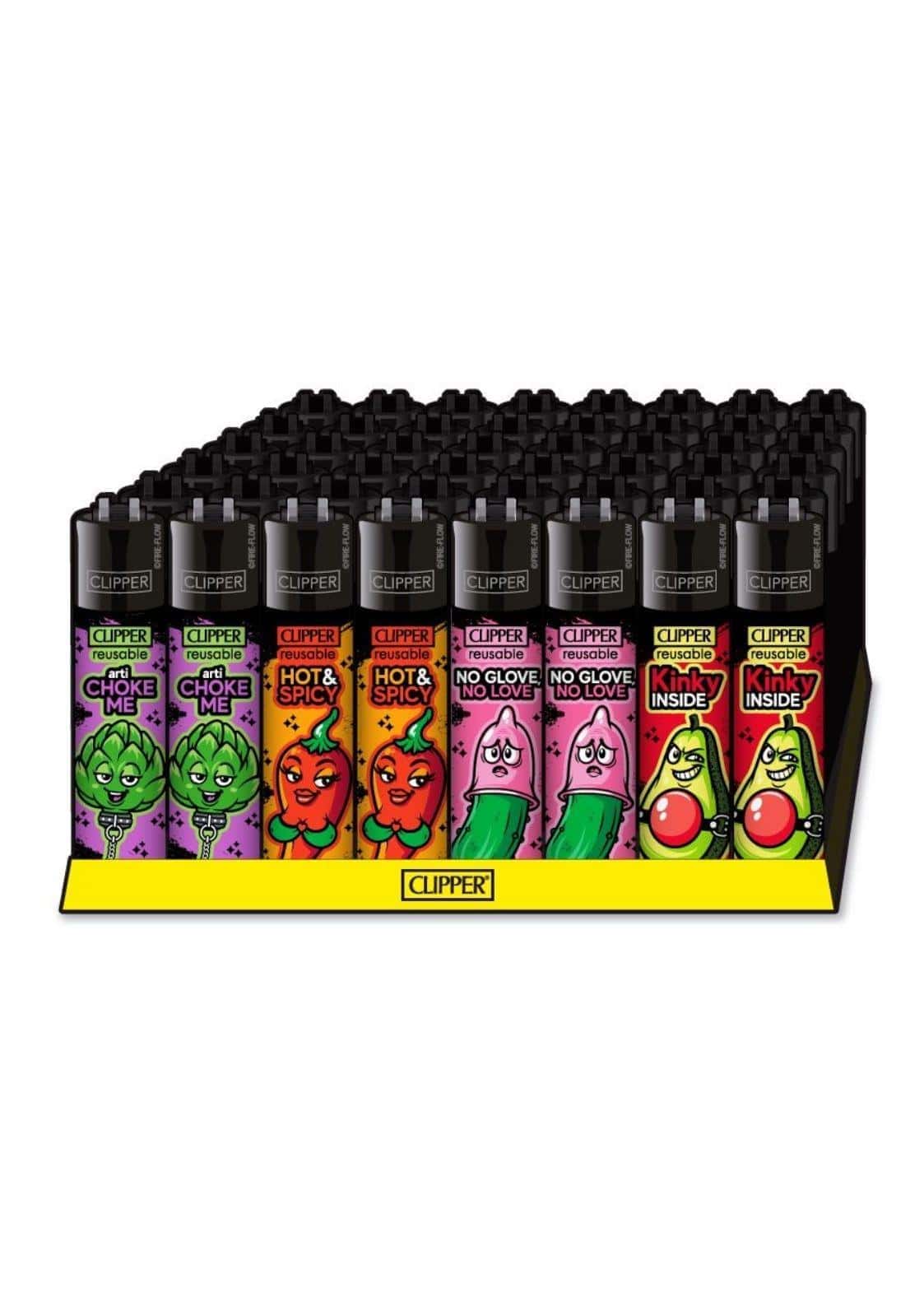 Porn slogan #9 clipper feuerzeug set mit bunten cartoon gemüse designs, ideal für gothic und dark fashion fans