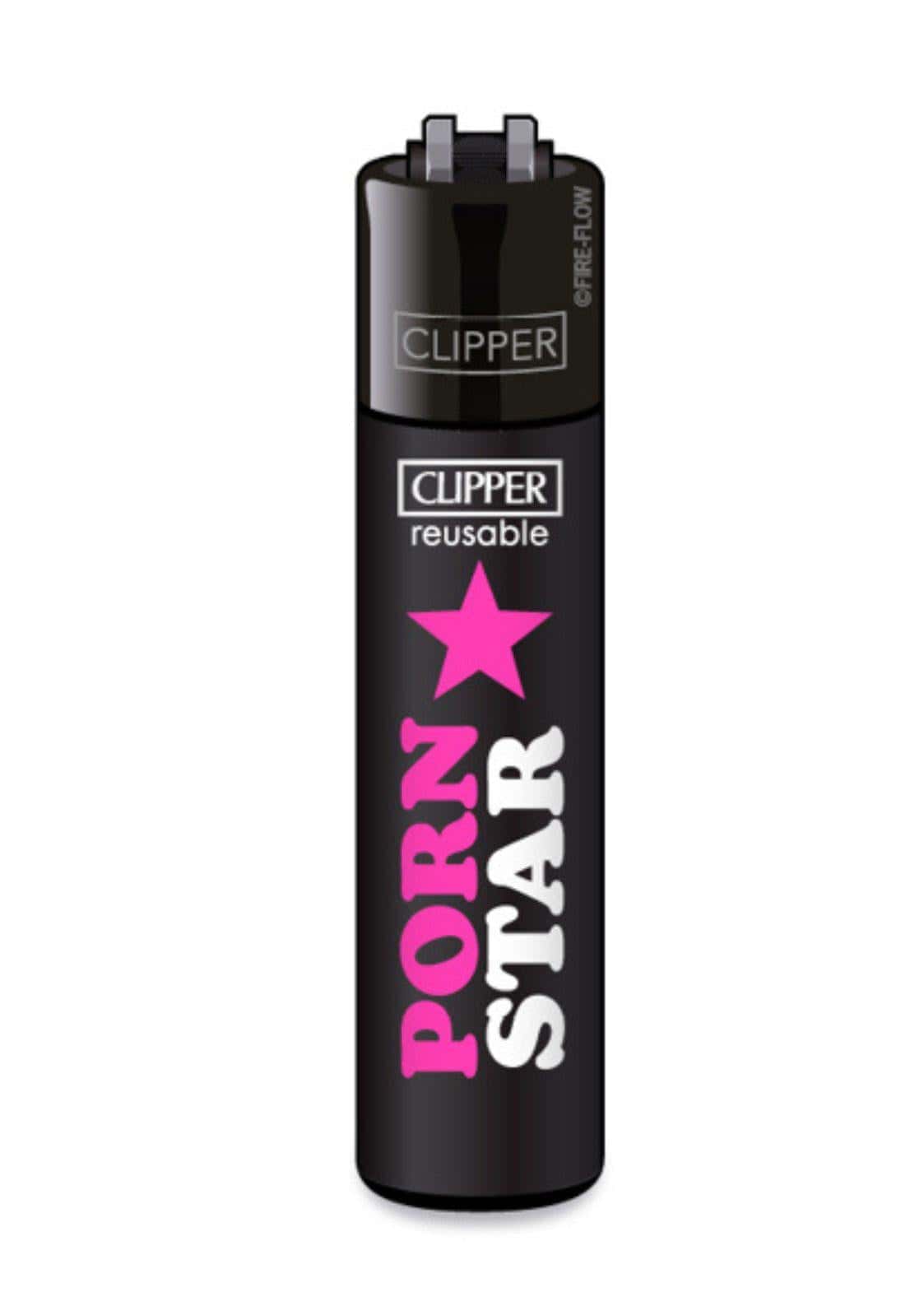 Porn star clipper leichter wiederbefüllbar schwarz mit pinkem stern und text in pink und weiß
