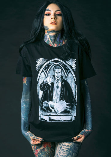 Schwarzes Gothic-Shirt PRINCE OF BLOOD mit Vampir-Illustration