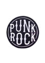 Punk-Rock-Patch mit schwarz-weißem Design, kreisförmige Form.
