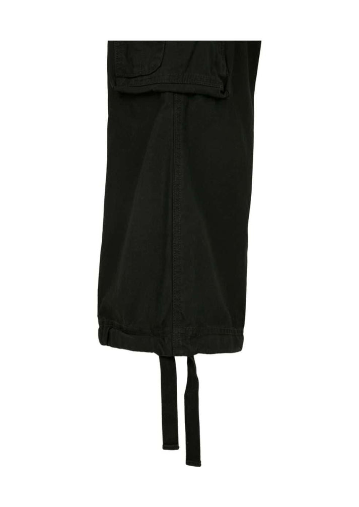 Brandit pure vintage schwarze cargo hose mit utilitärem design, mehreren taschen und verstellbaren kordeln am saum