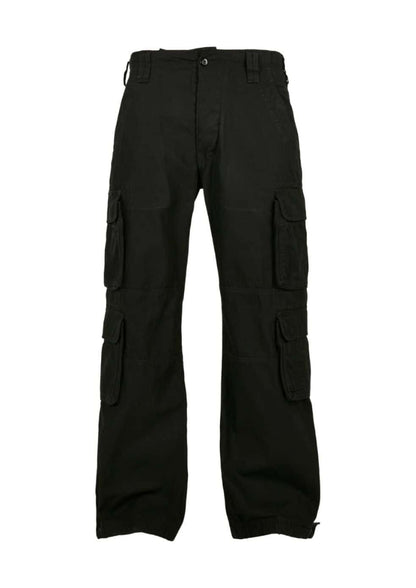 Schwarze Cargohosen mit mehreren Taschen und einem robusten Stoffdesign.
